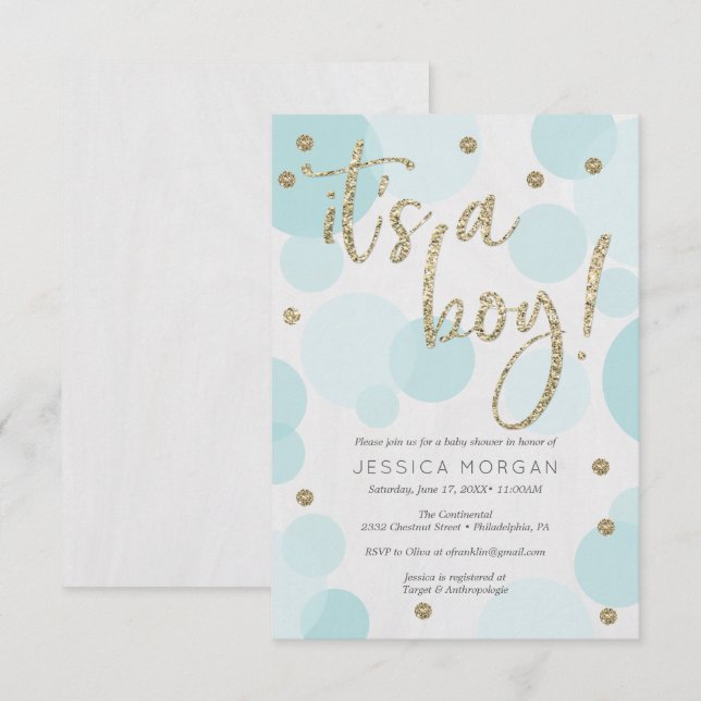 It's A Boy Blue Polka Dot Baby Shower Invitations (Front/Back)
