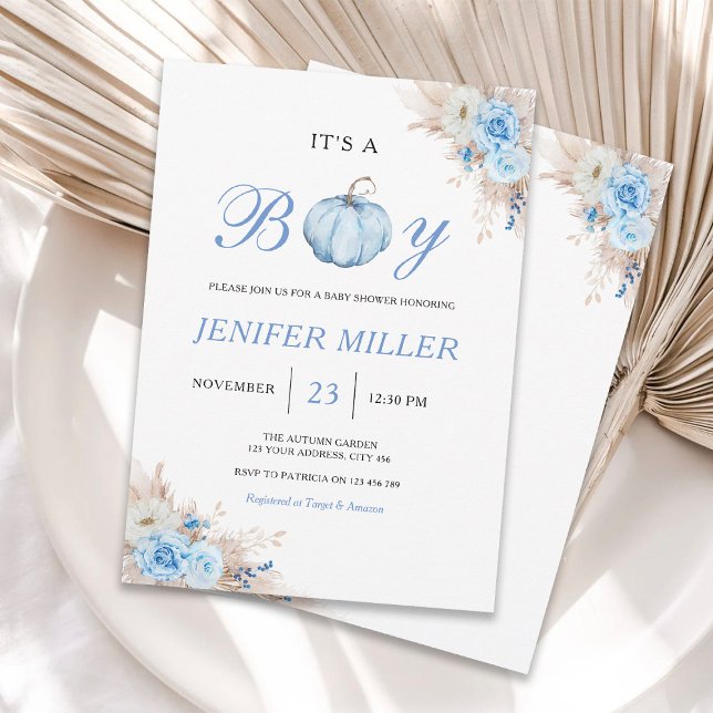 It's a Boy Blue Pumpkin Baby Shower Invitation (Creator Uploaded)