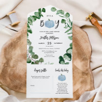It's A Boy Blue Pumpkin Boy Baby Shower All In One Invitation