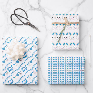 Blue Hearts New Baby Boy Wrapping Paper Gift Wrap Sheet