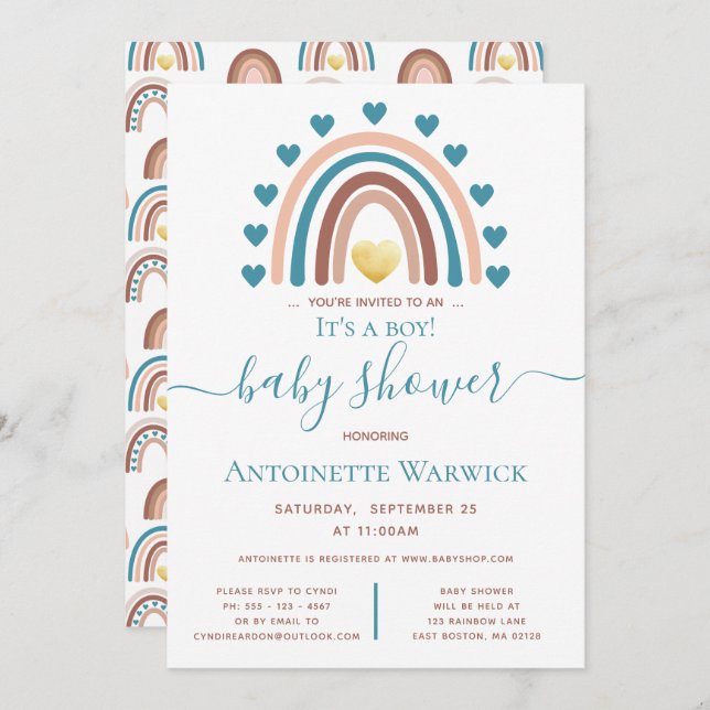 It's a Boy Blue Rainbow Baby Shower Invitation (Front/Back)