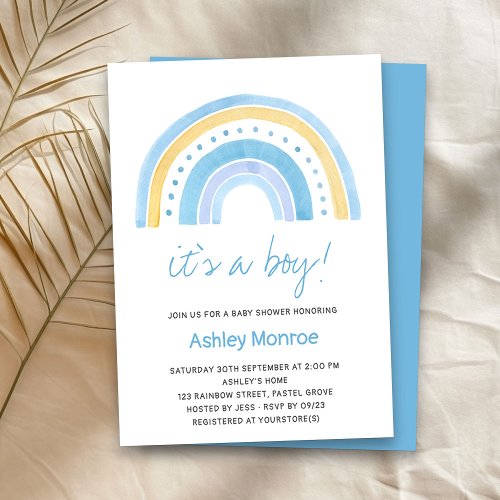 Its a Boy Blue Rainbow Baby Shower Invitation