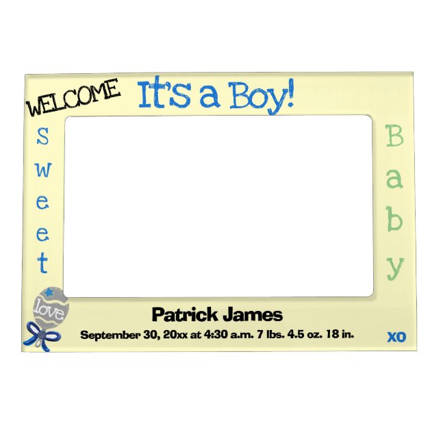 It's a Boy Blue Rattle Baby Name Magnetic Frame (Front)