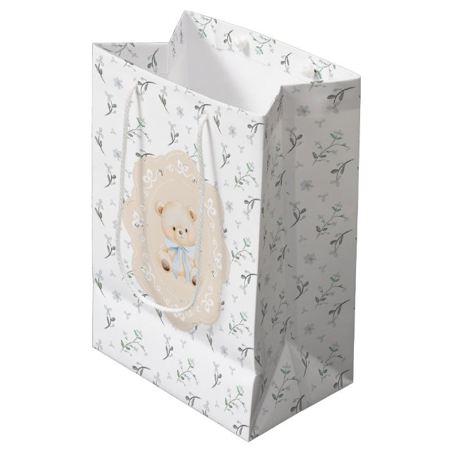 It's a Boy! Blue Ribbon Bow Teddy Bear Gift Bag (Front Angled)