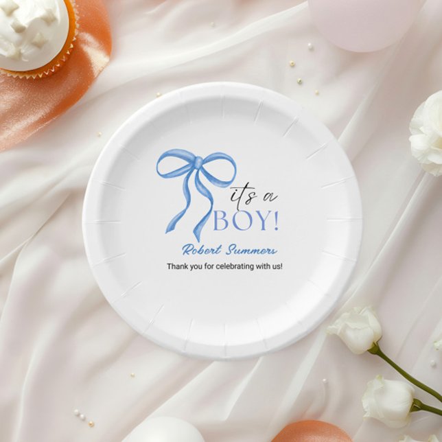 It's a Boy Blue Ribbon Paper Plates (Creator Uploaded)