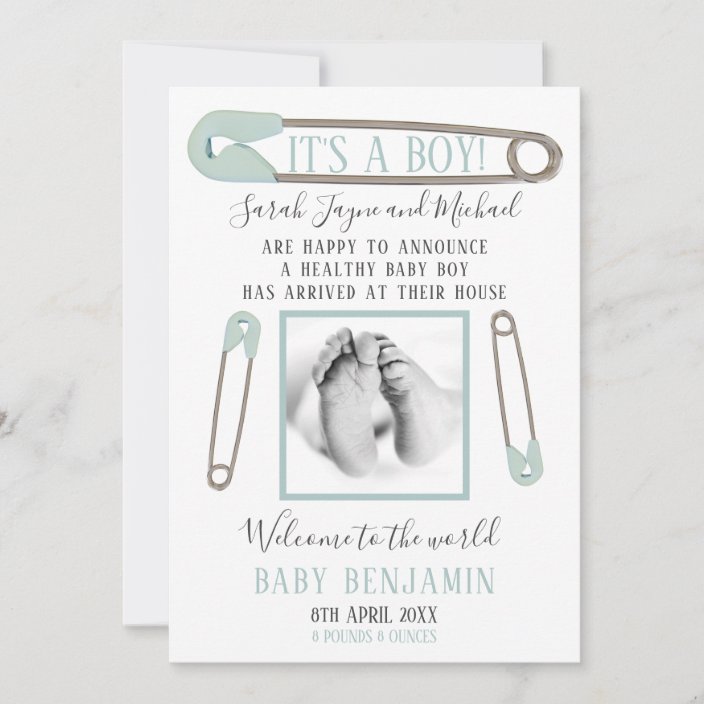 safety pin birth announcement