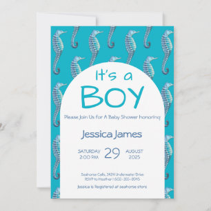 It's a BOY Blue Seahorse Baby Shower Invitation