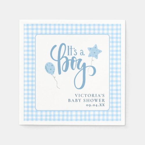 Its a Boy Blue Simple Script Baby Shower  Napkins