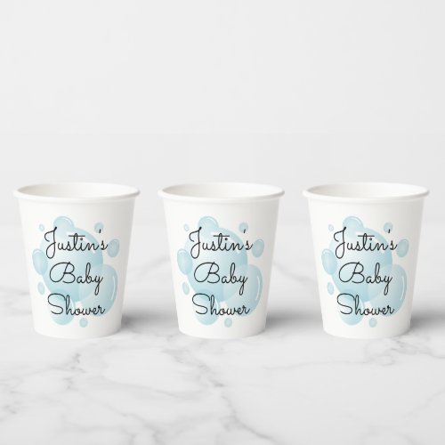 Its a boy blue soap bubbles baby shower party paper cups