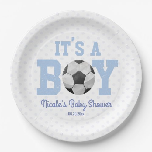 Its A Boy Blue Soccer Baby Shower Paper Plates