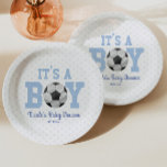 It's A Boy! Blue Soccer Baby Shower Paper Plates<br><div class="desc">These are soccer themed paper plates with a blue polka dot design. It's a boy! The design is simple and minimal.</div>