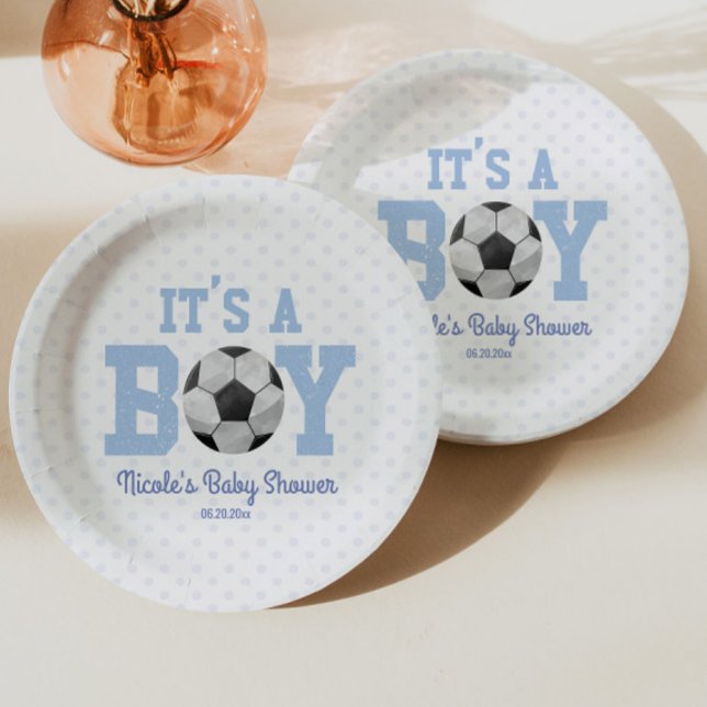 It's A Boy! Blue Soccer Baby Shower Paper Plates (Creator Uploaded)