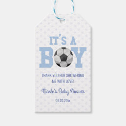 It&#39;s A Boy! Blue Soccer Ball Baby Shower Gift Tags