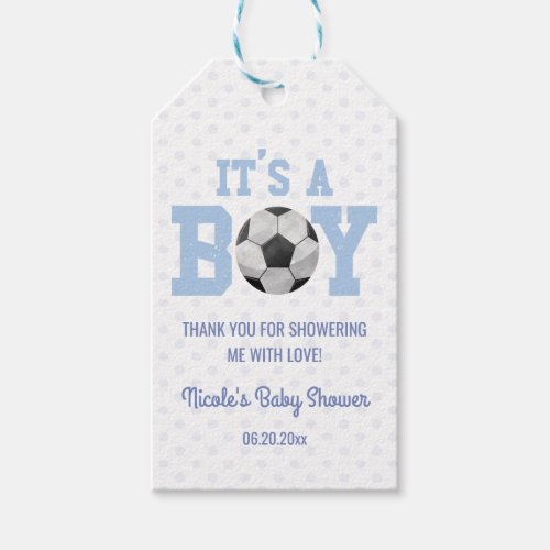 Its A Boy Blue Soccer Ball Baby Shower Gift Tags