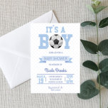 It's A Boy! Blue Soccer Ball Baby Shower Invitation<br><div class="desc">This is a soccer ball themed invitation with a blue polka dot design. It's a boy! The design is simple and minimal.</div>
