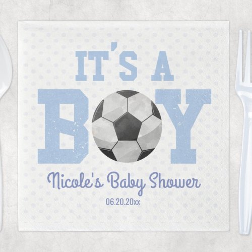 Its A Boy Blue Soccer Ball Baby Shower Napkins