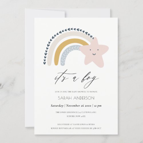 ITS A BOY BLUE STAR RAINBOW BABY SHOWER INVITE