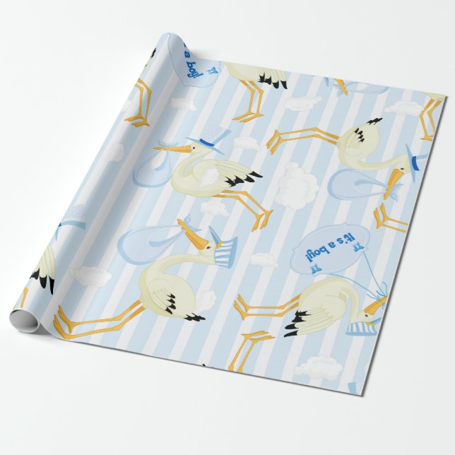 Its a boy blue stork theme wrapping paper (Unrolled)