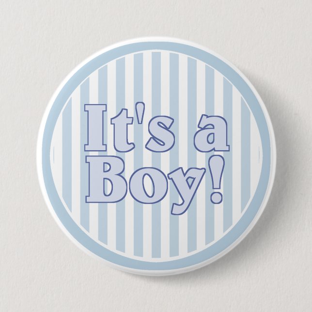 It's a Boy Blue Stripe Announcement Pinback Button (Front)