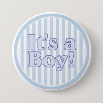 It's A Boy Blue Stripe Announcement Pinback Button by Visages at Zazzle