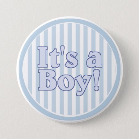 It's A Boy Blue Stripe Announcement Pinback Button