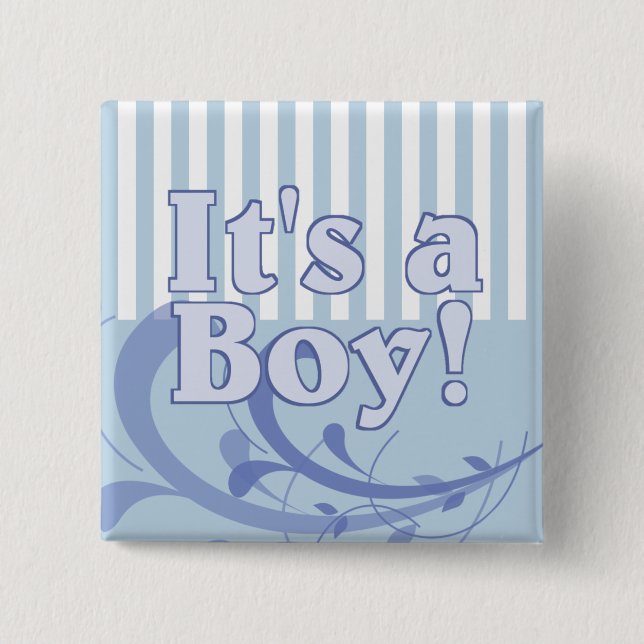 It's a Boy Blue Striped Birth Announcement Pinback Button (Front)