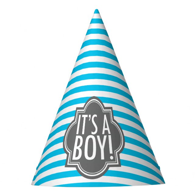 It's a Boy Blue Stripes and Charcoal Party Hat (Front)