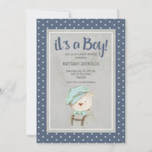 It's a Boy Blue Teddy Bear Baby Shower Invitation