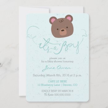 It's A Boy Blue Teddy Bear Baby Shower Invitation by LaurEvansDesign at Zazzle