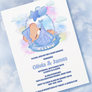 It's a Boy! Blue Teddy Bear Balloons Baby Shower Invitation