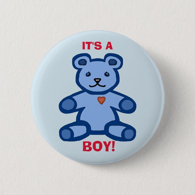 "It's a boy" blue teddy bear Button (Front)