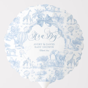 Its a Boy Blue Toile Safari Animal Baby Shower Balloon