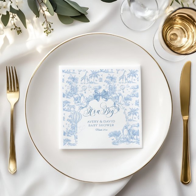 Its a Boy Blue Toile Safari Animal Baby Shower Napkins (Creator Uploaded)