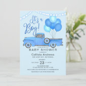 It's a Boy Blue Truck Balloons Lights Baby Shower Invitation (Standing Front)