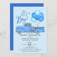 It's a Boy Blue Truck Balloons Lights Baby Shower Invitation