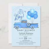 It's a Boy Blue Truck Balloons Lights Baby Shower Invitation (Front)