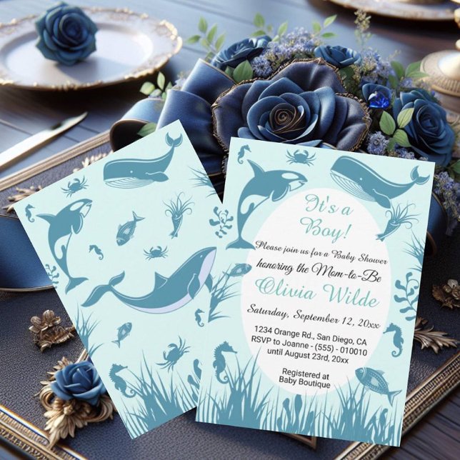 It's a Boy Blue Under the Sea Baby Shower Invitation (Creator Uploaded)