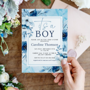Its a Boy Blue Watercolor Baby Shower Invitation
