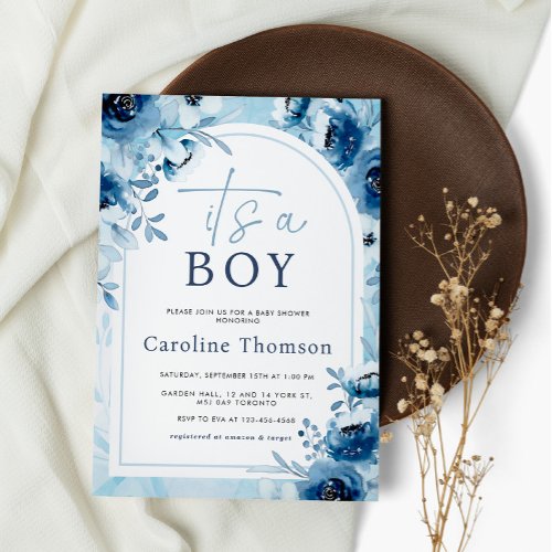  Its a Boy Blue Watercolor Baby Shower Invitation