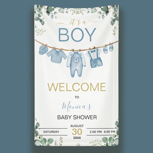 It's A Boy Blue Watercolor Baby Shower Welcome Banner