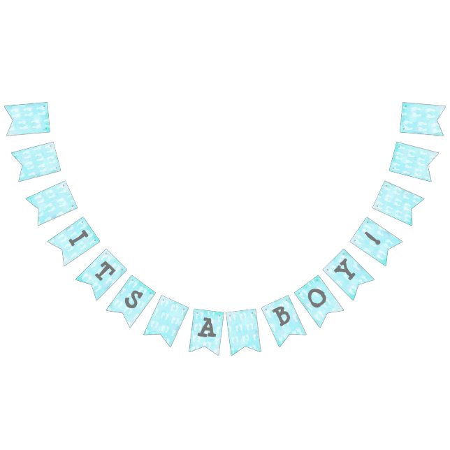 Its a boy Blue White Baby Footprinst Baby Shower Bunting Flags (All)