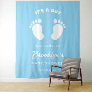 Its A Boy Blue White Feet Fun Baby Shower Backdrop