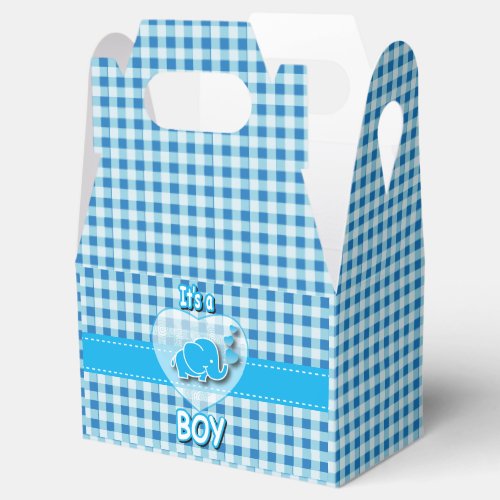 Its A Boy Blue  White Plaid with Baby Elephant Favor Boxes