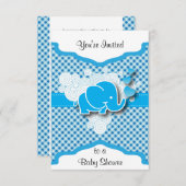It's A Boy, Blue & White Plaid with Baby Elephant Invitation (Front/Back)