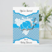 It's A Boy, Blue & White Plaid with Baby Elephant Invitation (Standing Front)
