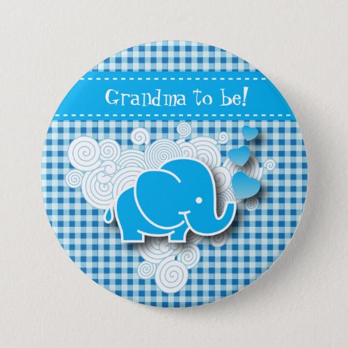 Its A Boy Blue  White Plaid with Baby Elephant Pinback Button