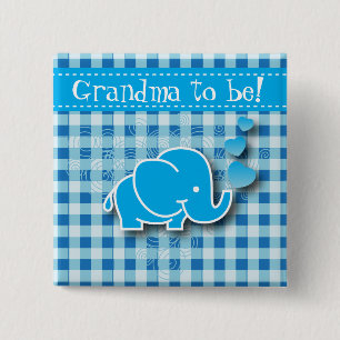 It's A Boy, Blue & White Plaid with Baby Elephant Pinback Button