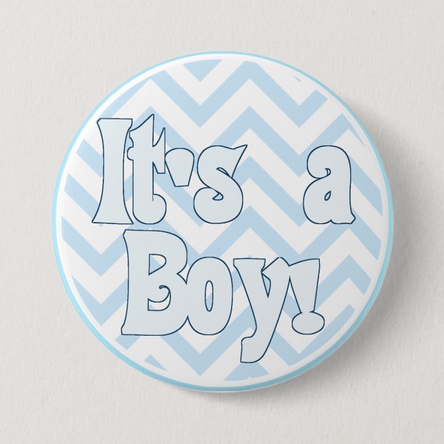 It's a Boy Blue Zigzag Announcement Button (Front)