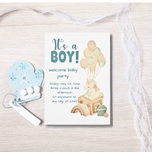 It's A Boy Boho Balloon Blue Baby Shower Invitation