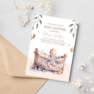 It's a Boy Boho Bassinet baby shower Invitation